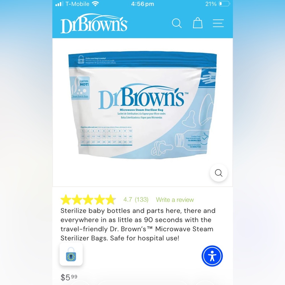 NWT Dr. Brown’s Microwave Steam Sterilizer Bags